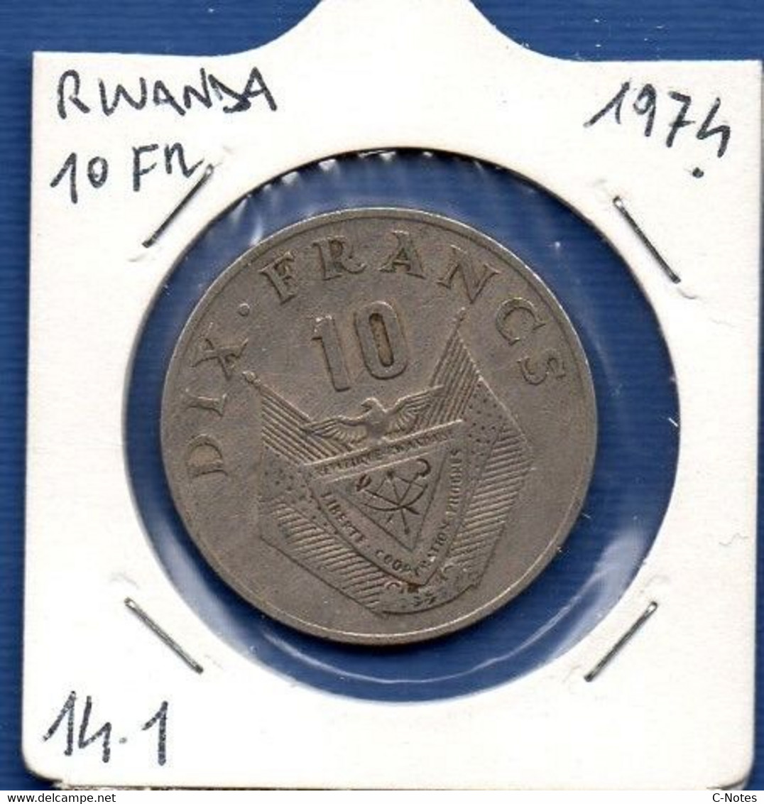 RWANDA - 10 Francs 1974 - See Photos - Km 14.1 - Rwanda