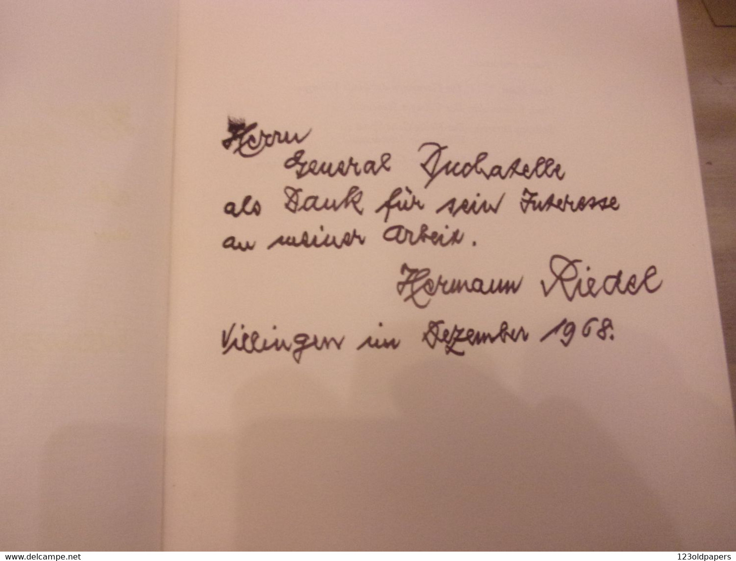 ♥️ 1968 HERMANN RIEDEL Widmung Senden VILLINGEN 1945  BERICHT AUS EINER SCHWEREN WWII WELTKRIEG - Autographed