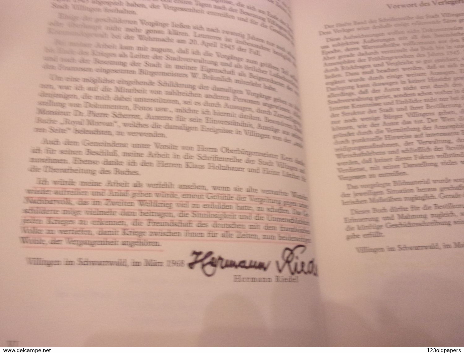 ♥️ 1968 HERMANN RIEDEL Widmung Senden VILLINGEN 1945  BERICHT AUS EINER SCHWEREN WWII WELTKRIEG - Livres Dédicacés