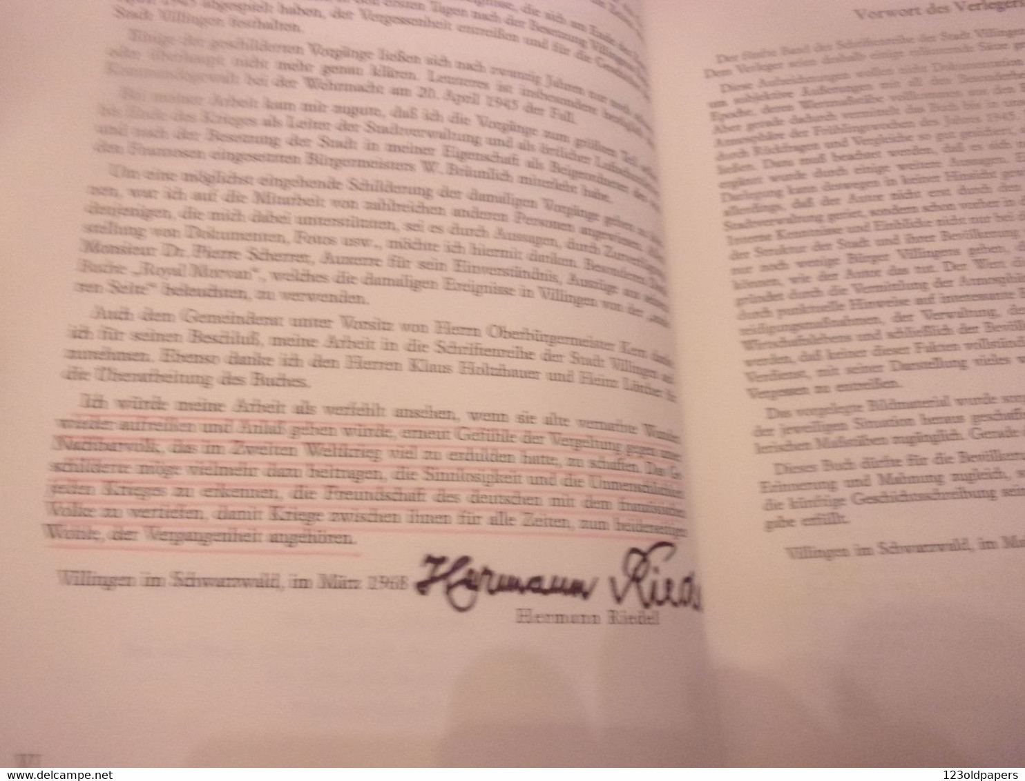 ♥️ 1968 HERMANN RIEDEL Widmung Senden VILLINGEN 1945  BERICHT AUS EINER SCHWEREN WWII WELTKRIEG - Autographed