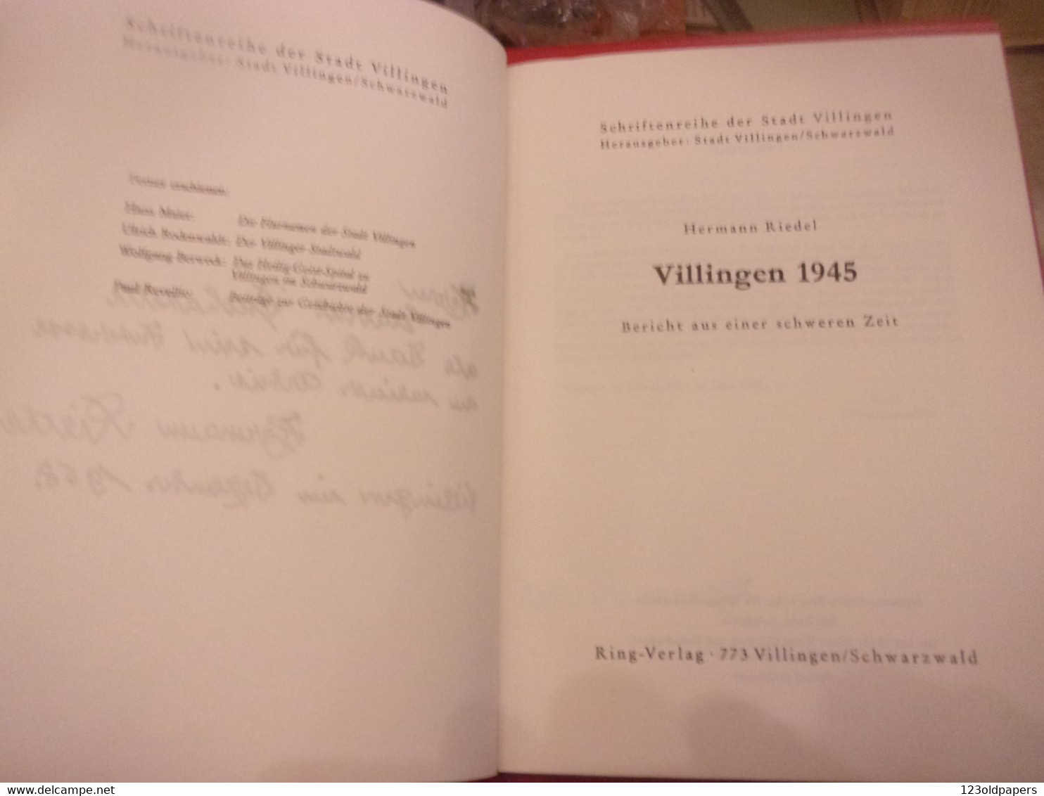 ♥️ 1968 HERMANN RIEDEL Widmung senden VILLINGEN 1945  BERICHT AUS EINER SCHWEREN WWII WELTKRIEG