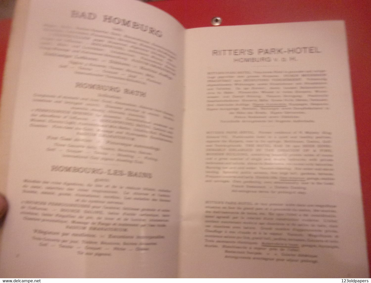 ♥️ BAD HOMBURG RITTER S PARK HOTEL HOMBOURG LES BAINS 1910 24 PAGES PLAN - Alte Bücher