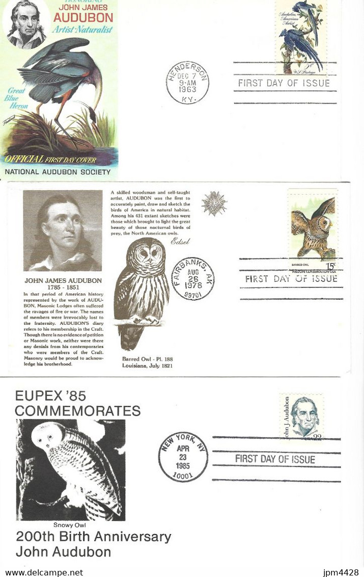 Monde Lot De 7 Documents: 5 Enveloppes Audubon, 1 Env Wildlife Conservatoir, 1 Vignette France Audubon - Théme Oiseaux - Oblitérations & Flammes