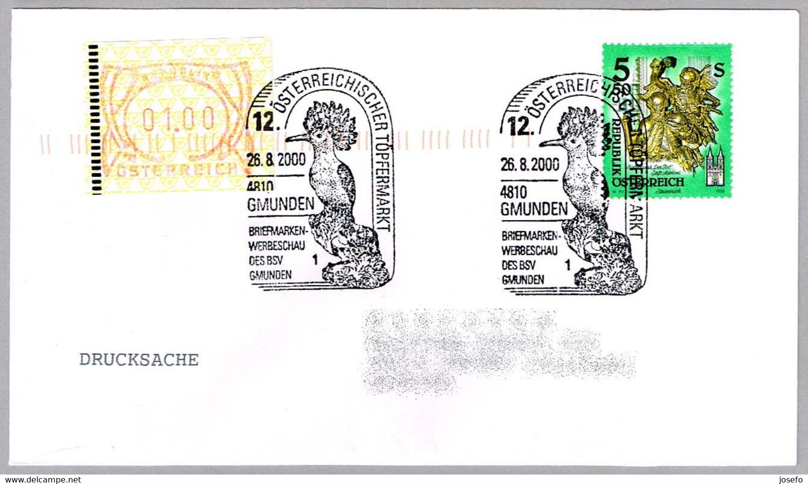ABUBILLA (Upupa Epops) - HOOPOE - HUPPE FASCIEE. Gmunden 2000 - Mechanical Postmarks (Advertisement)