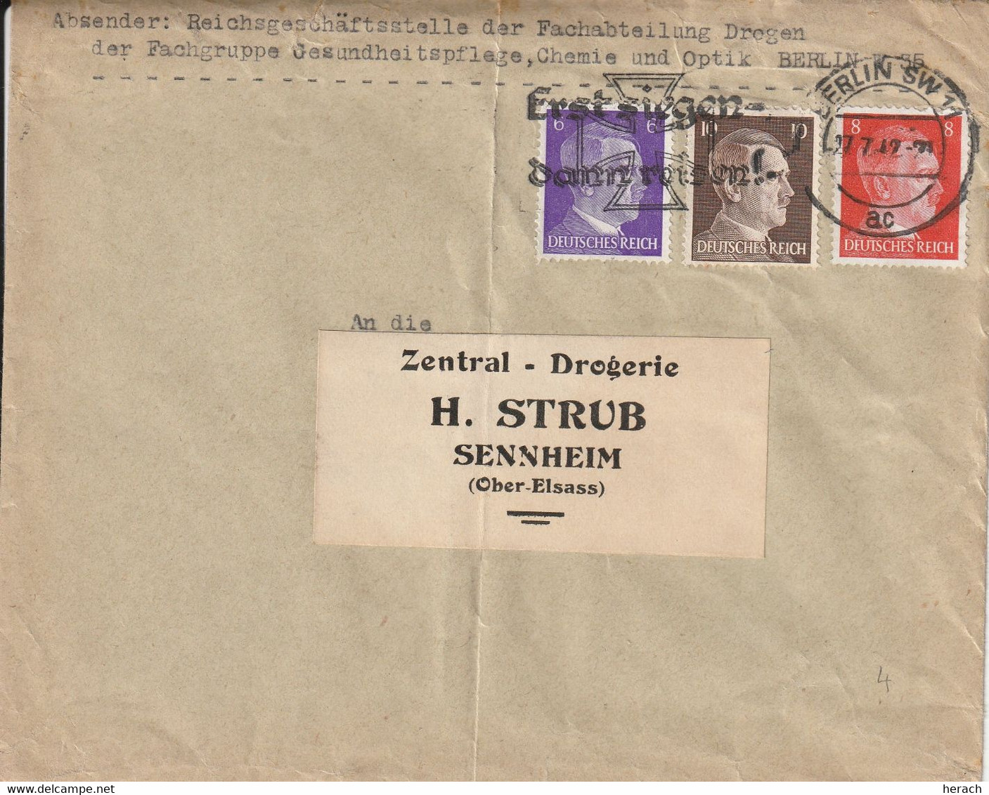 Allemagne Lettre Berlin Pour Sennheim Alsace 1942 - Covers & Documents