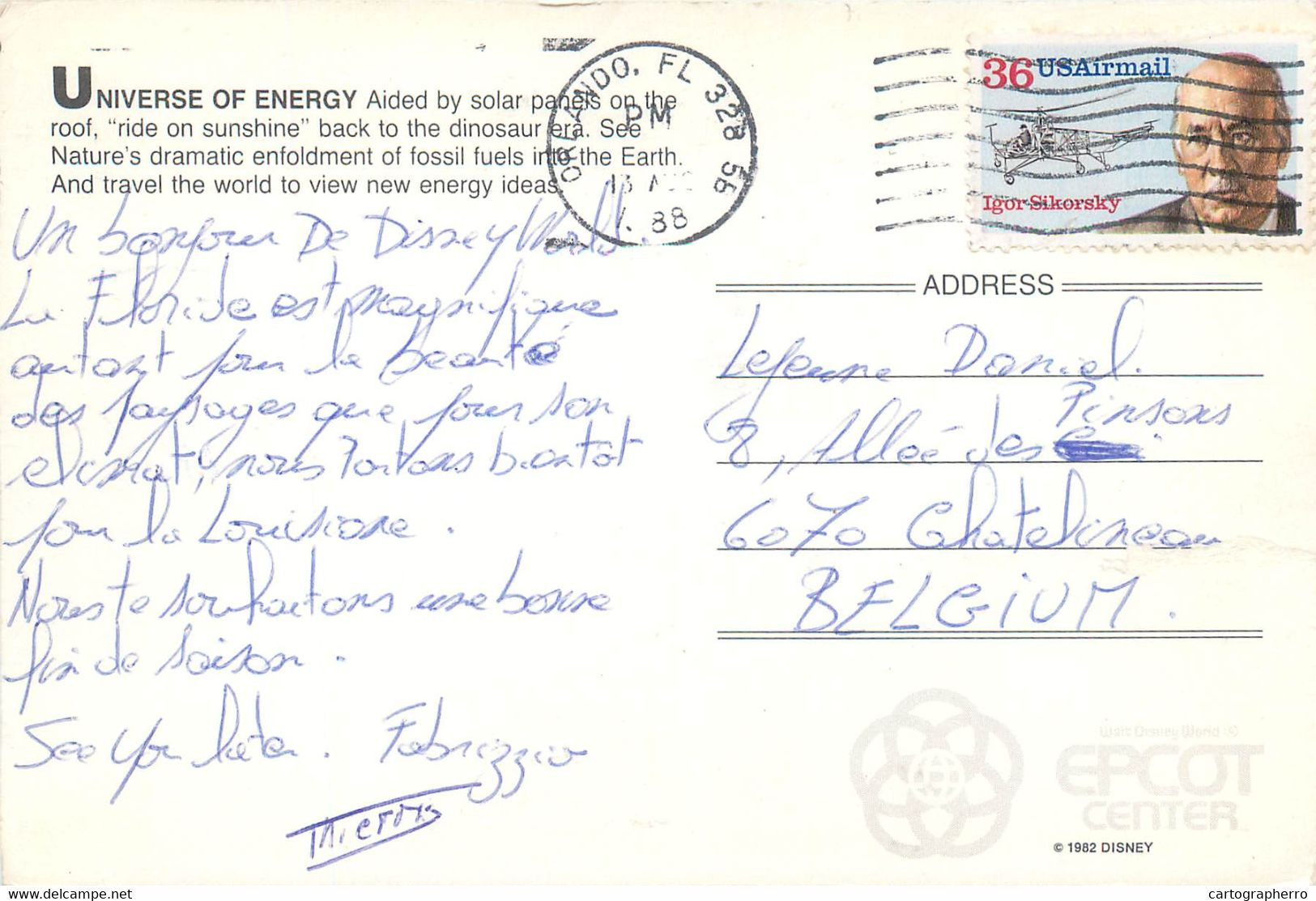 Postcard USA Orlando Fl Universe Of Energy Theme Park 1988 - Orlando