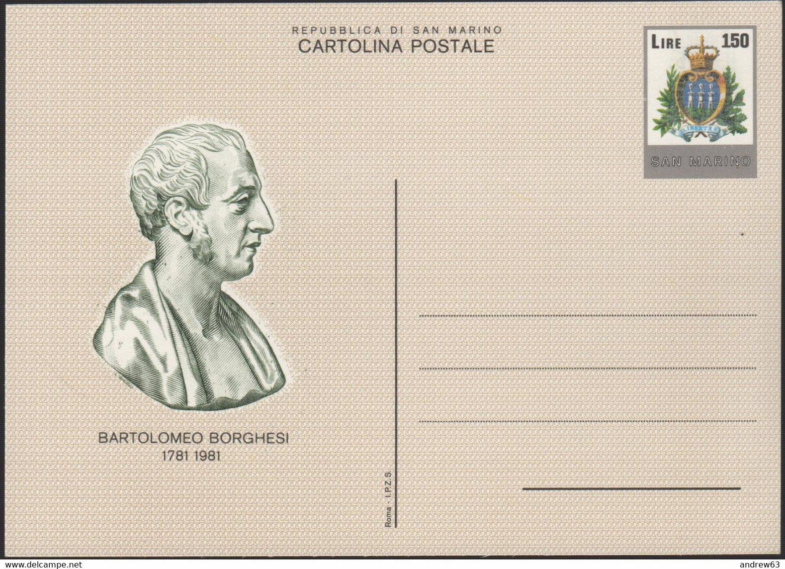 SAN MARINO - 1981 - CP50 - 150 Bartolomeo Borghesi - Cartolina - Intero Postale - Nuovo - Interi Postali