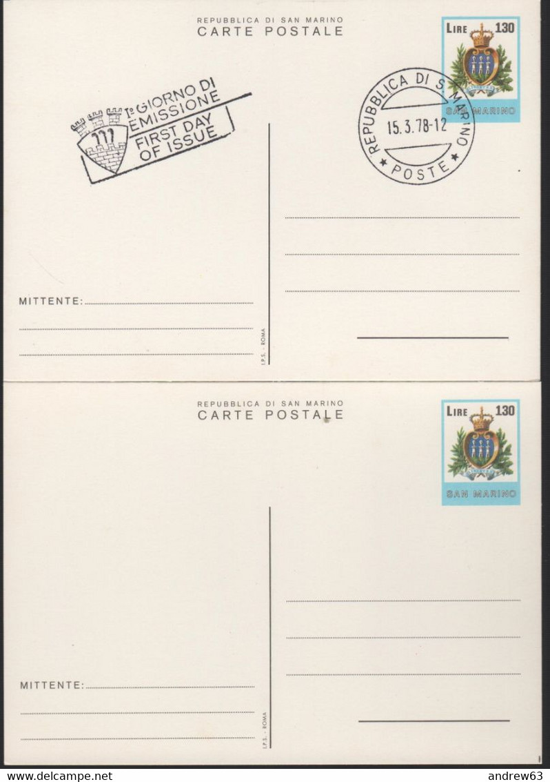 SAN MARINO - 1978 - CP44 - 130 Stemma - 2 X Cartolina (1 Nuovo E 1 FDC) - Intero Postale - Entiers Postaux