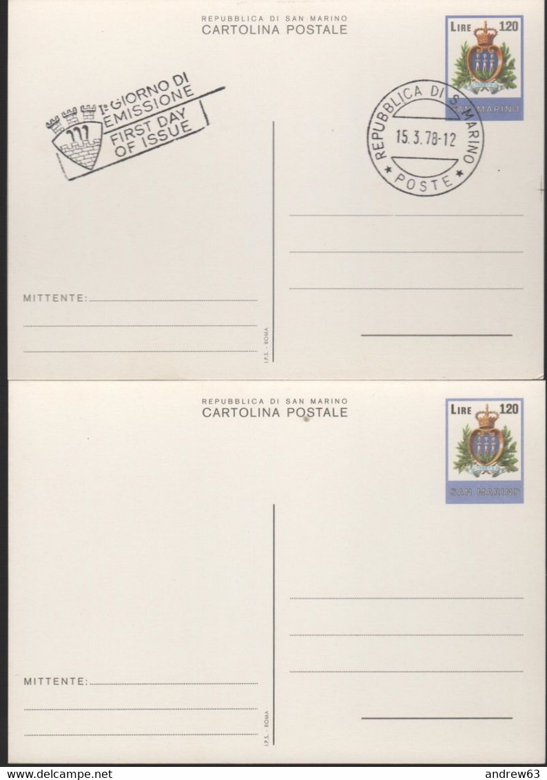 SAN MARINO - 1978 - CP43 - 120 Stemma - 2 X Cartolina (1 Nuovo E 1 FDC) - Intero Postale - Entiers Postaux