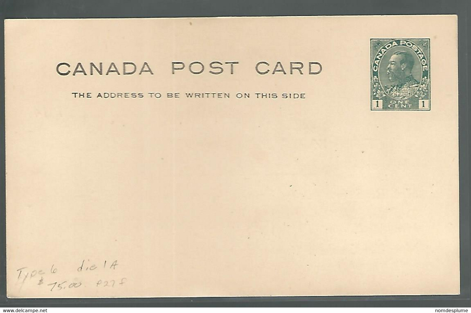 59539) Canada Postal Stationery Toronto Women's Patriotic League Type 6 Die 1A 1914 - 1903-1954 De Koningen