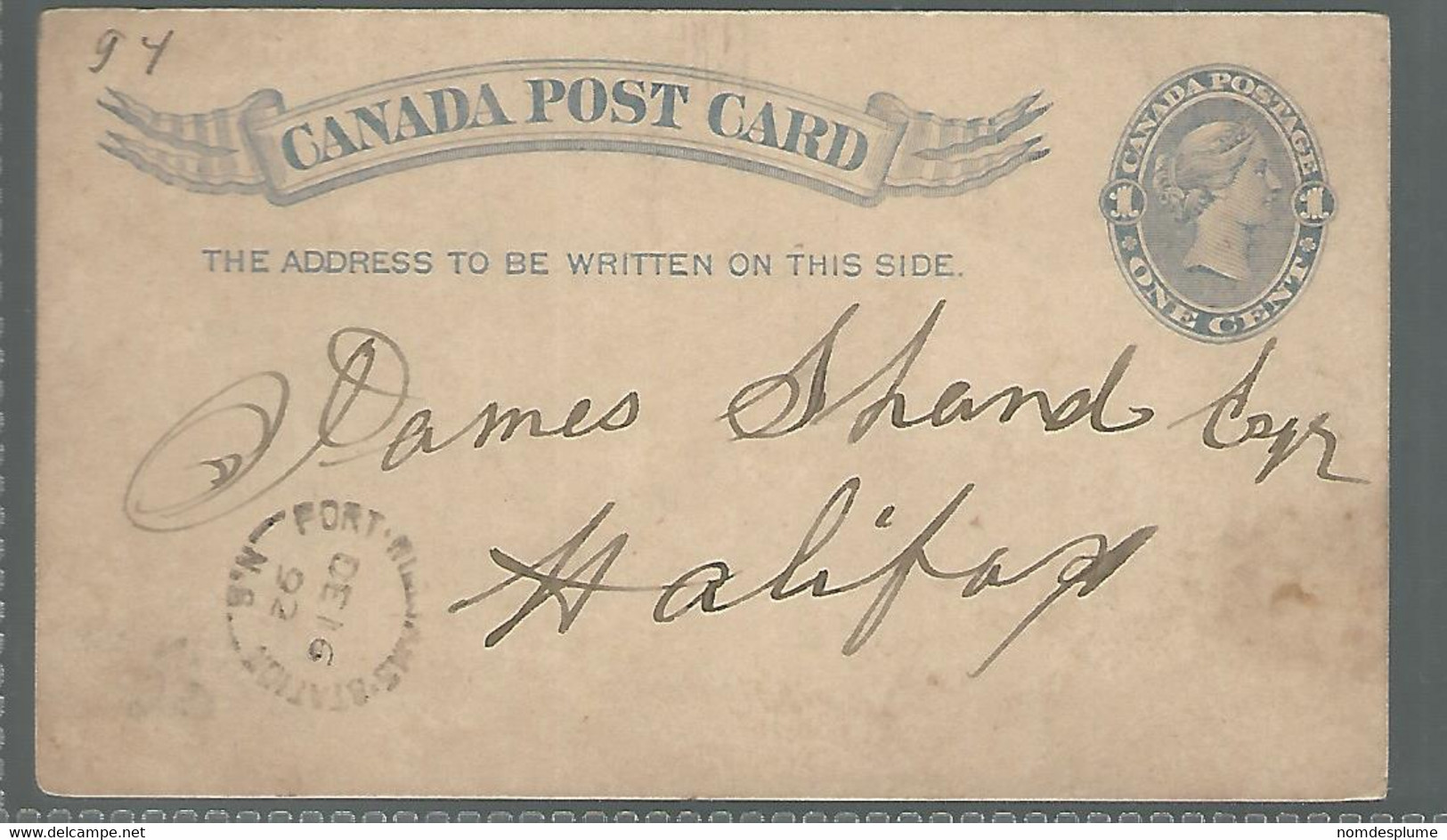 59546) Canada Post Card Closed Post Office Port Williams Station1892 Postmark Cancel - 1860-1899 Regering Van Victoria