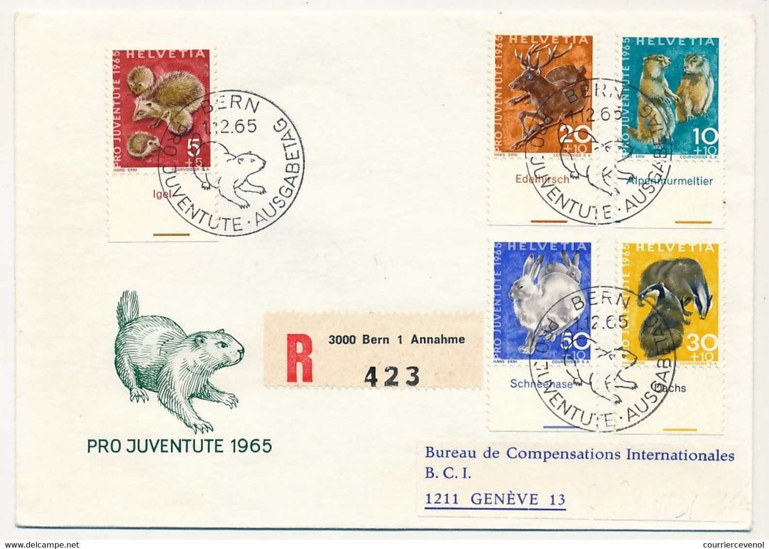 SUISSE - Env. FDC Recommandée - Série Pro Juventute 1965 - BERN 1/12/1965 - FDC