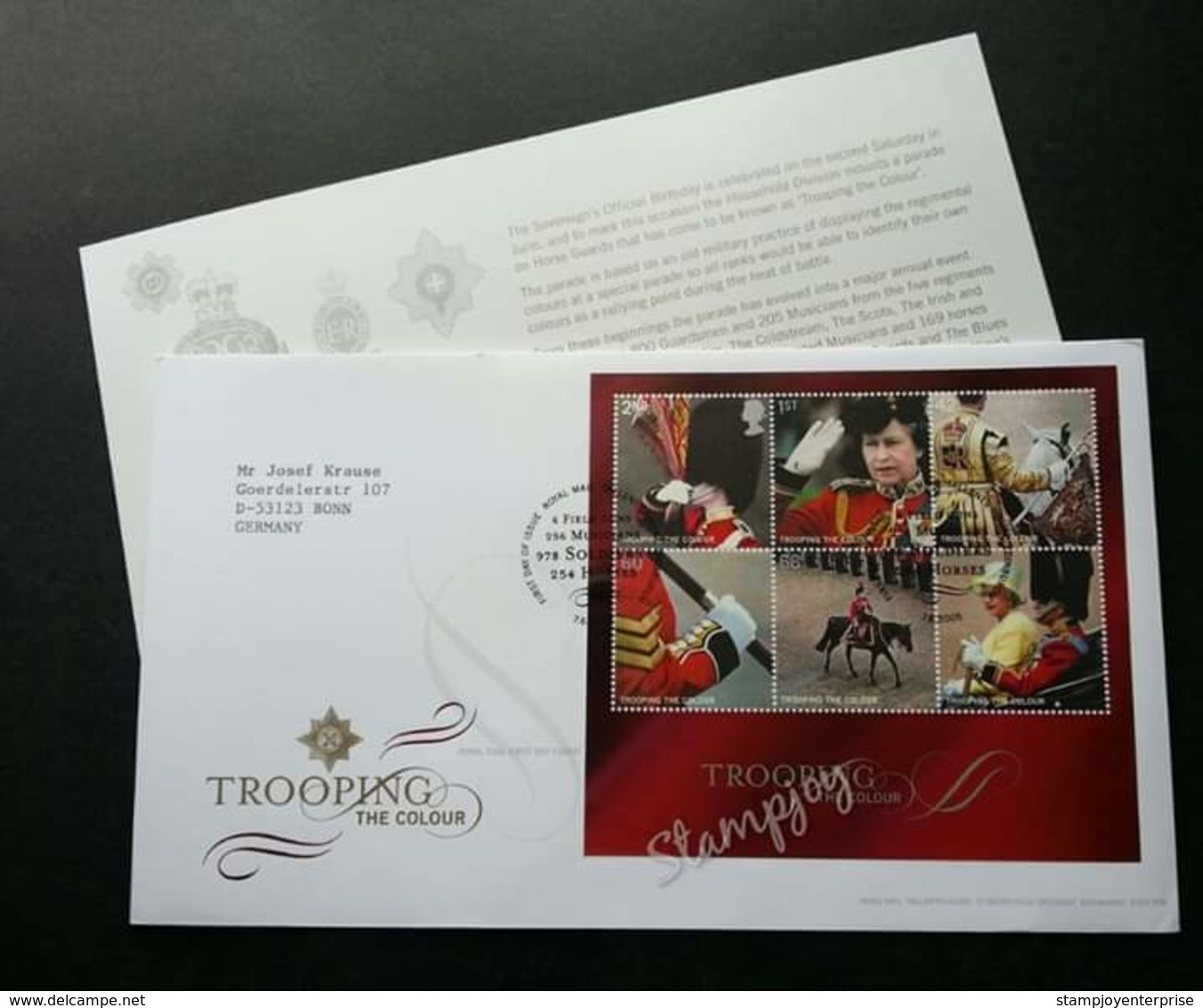 Britain Queen Elizabeth Trooping Of The Colors 2005 (miniature FDC) *addressed - Lettres & Documents