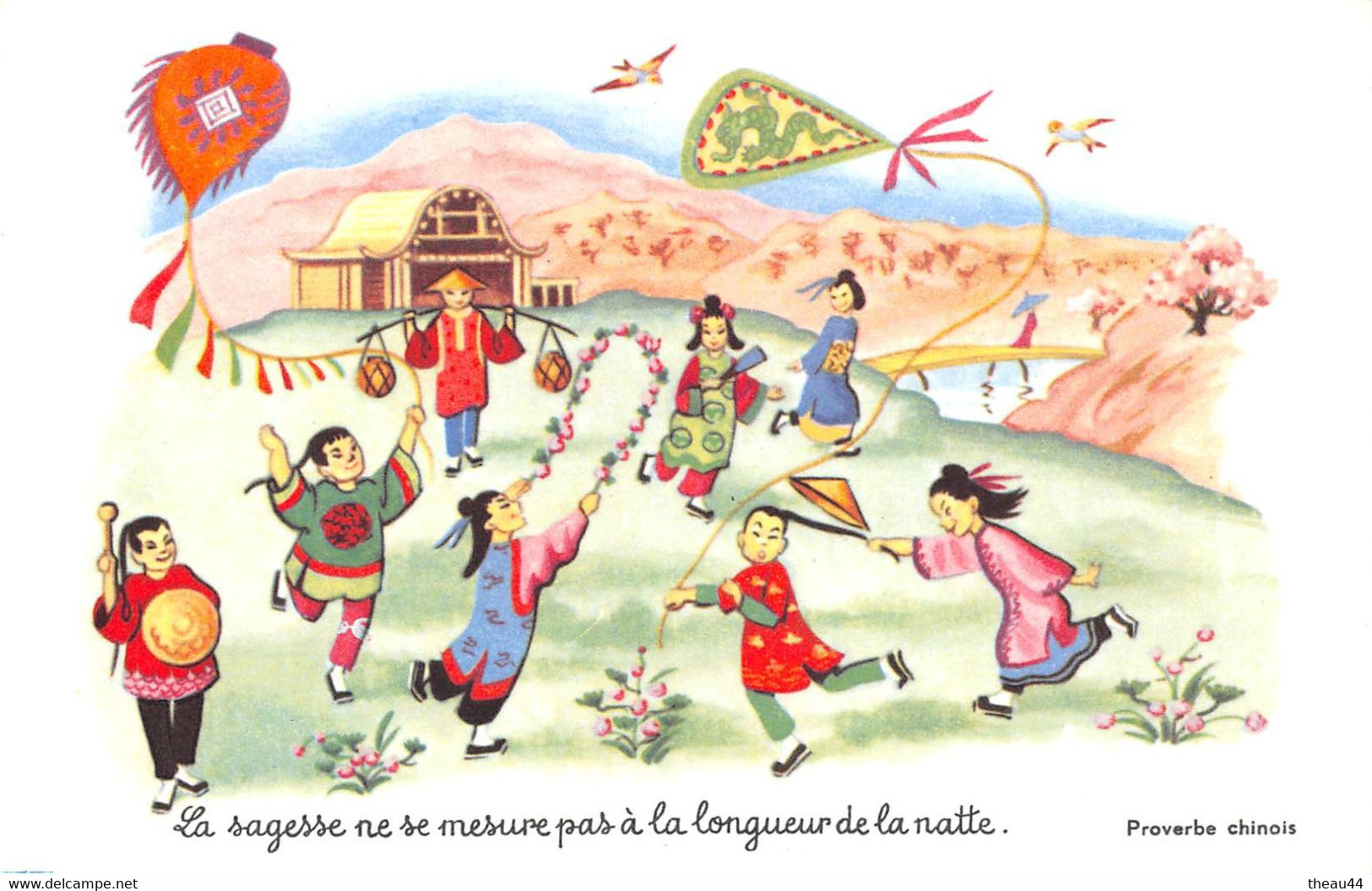 Illustrateur  -  Lot de 5 Cartes - Proverbe - Esquimau, Papou, Chinois, Chanson Hollandaise, Indienne