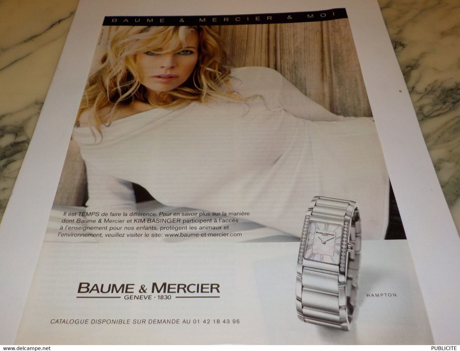 ANCIENNE PUBLICITE  KIM BASINGER ET MONTRE BAUME ET MERCIER 2007 - Autres & Non Classés