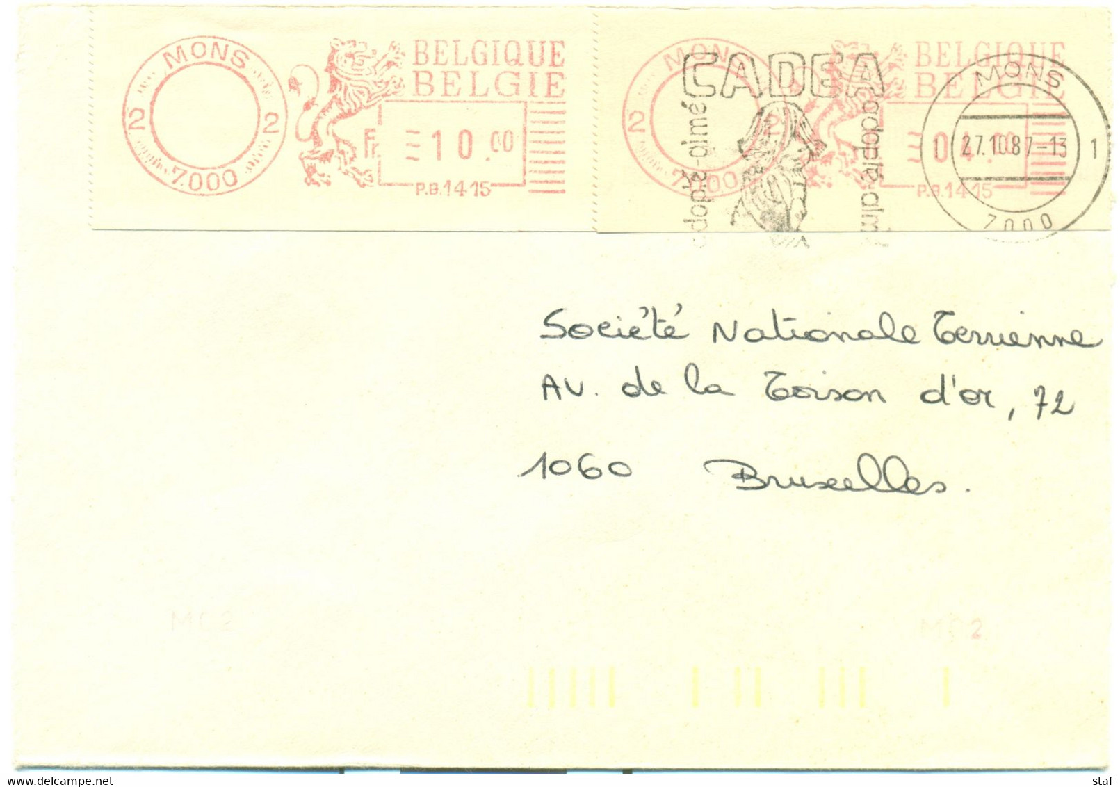 7000 Mons 2 PB 1415 Sans Date  - Cachet 27-10-87 - Autres & Non Classés