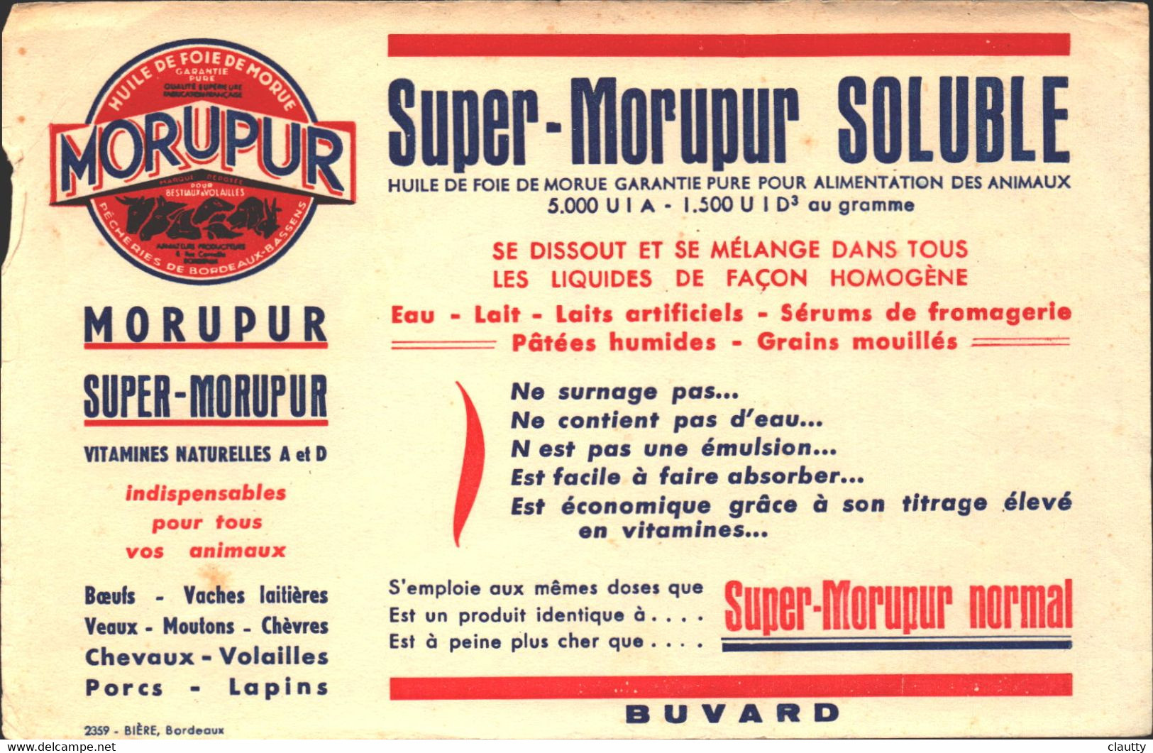 Buvard Super Morupur Soluble , Huile De Foie Pour Alimentation Des Animaux - Tiere