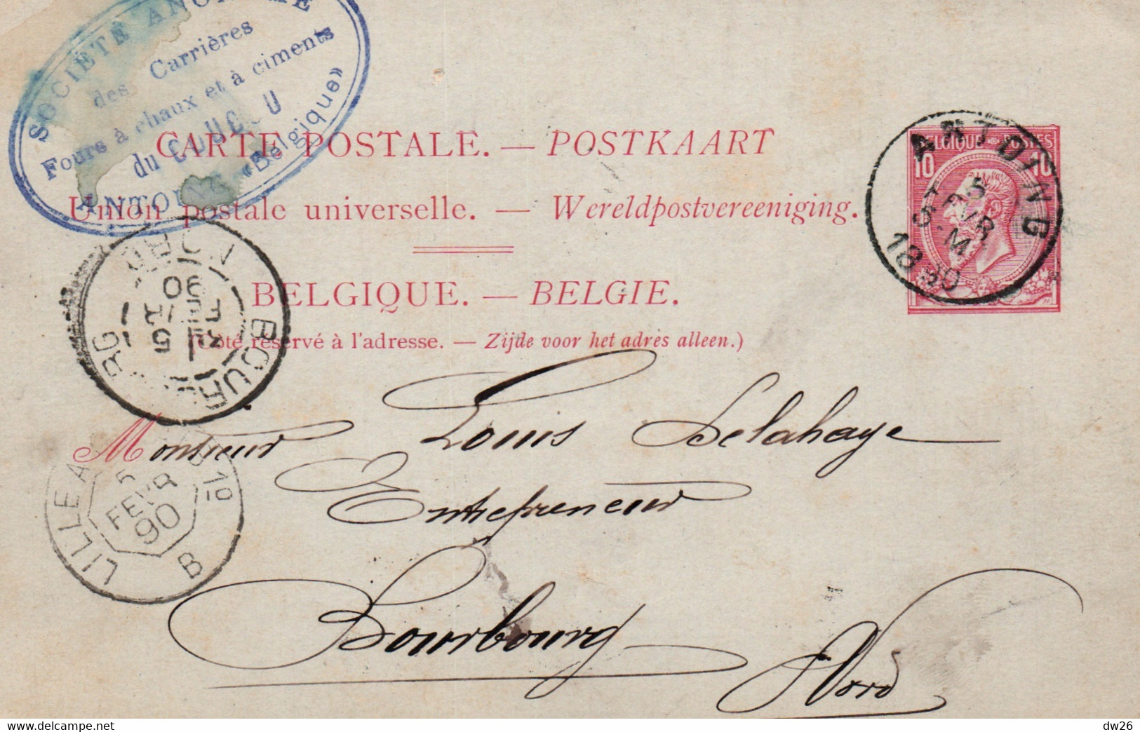 Belgique - Carte Postale De 1890, Entier Postal - Tampon Société Des Carrières Du Coucou à Antoing (Hainaut) - Antoing