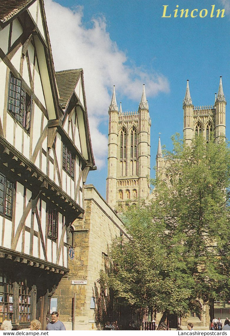 Postcard Lincoln Tudor Houses & Cathedral My Ref B26005 - Lincoln