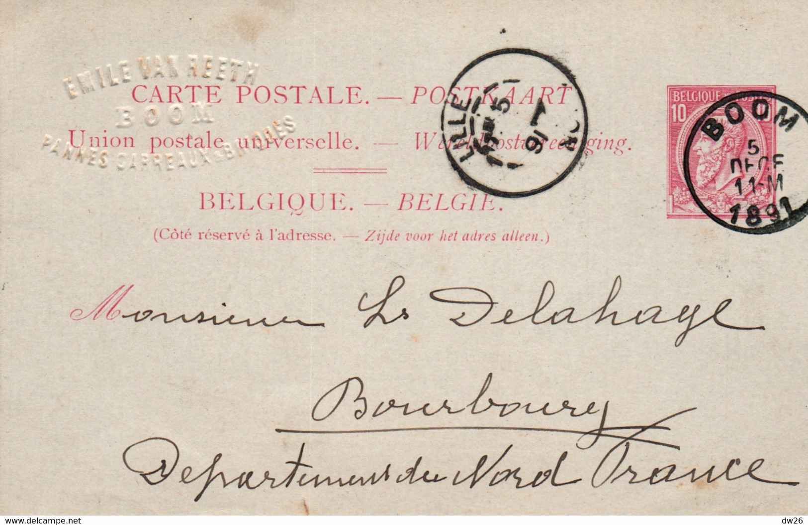 Belgique - Carte Postale De 1891, Entier Postal - Tampon Emile Van Reeth (Boom, Anvers) - Boom