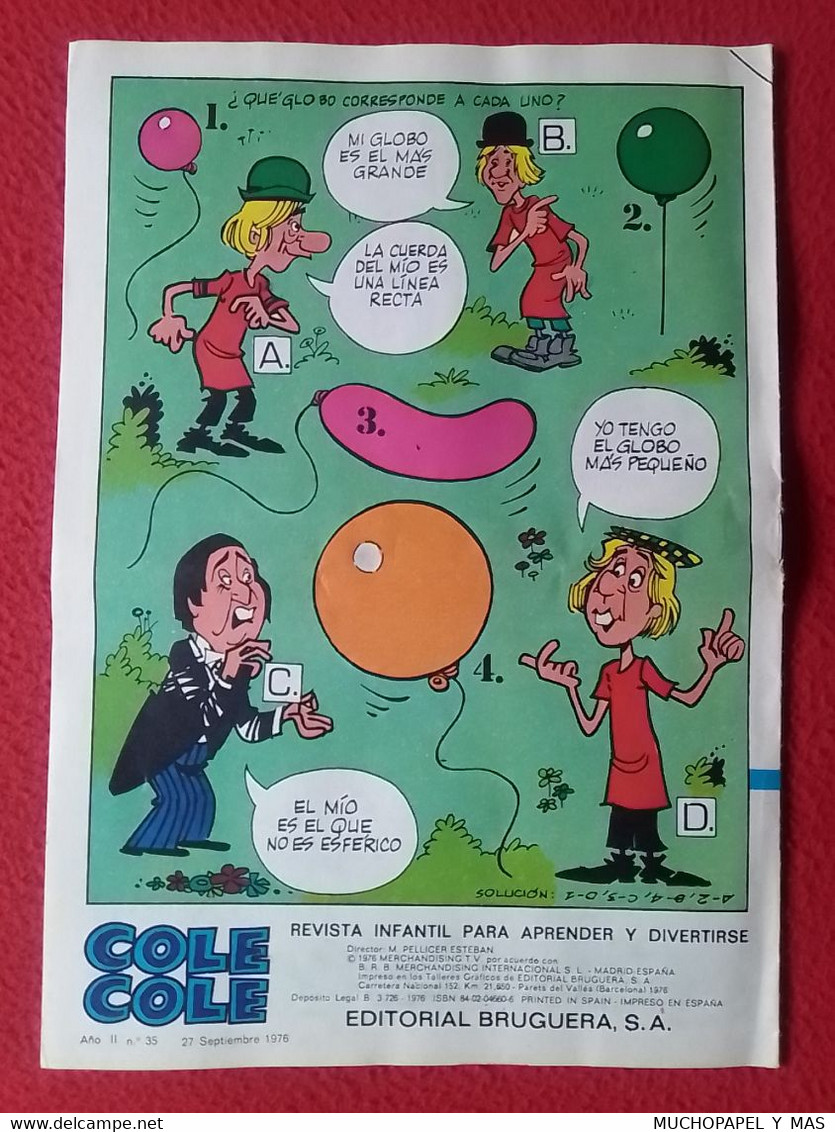 ANTIGUA REVISTA INFANTIL COMIC TEBEO COLE COLE GABY FOFO MILIKI Y FOFITO Nº 35 SEP. 1976 BRUGUERA LOS PAYASOS DE LA TELE - Fumetti Antichi