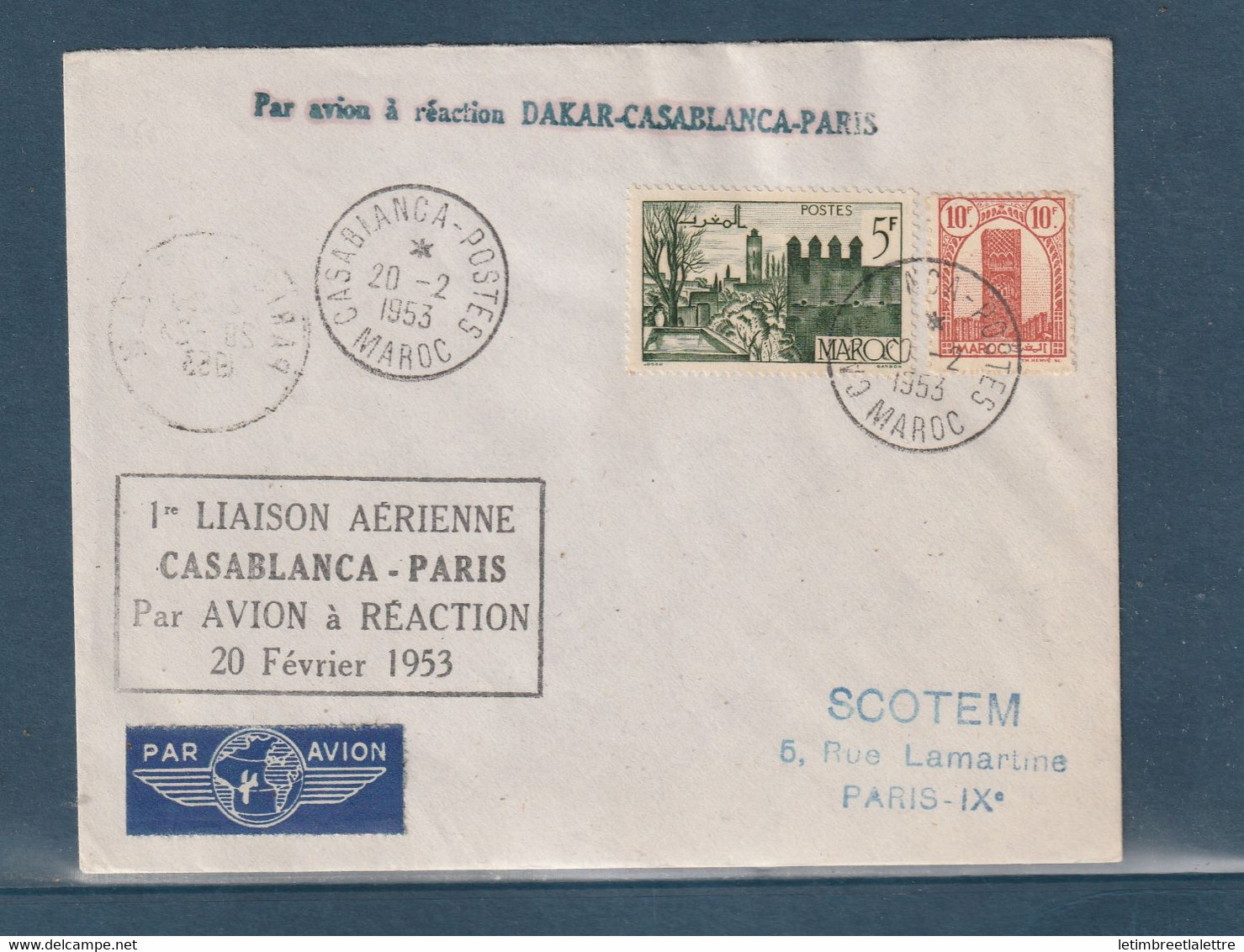 ⭐ Maroc - Première Liaison Aérienne Par Avion à Réaction - Casablanca Paris - 20 Février 1953 ⭐ - Poste Aérienne