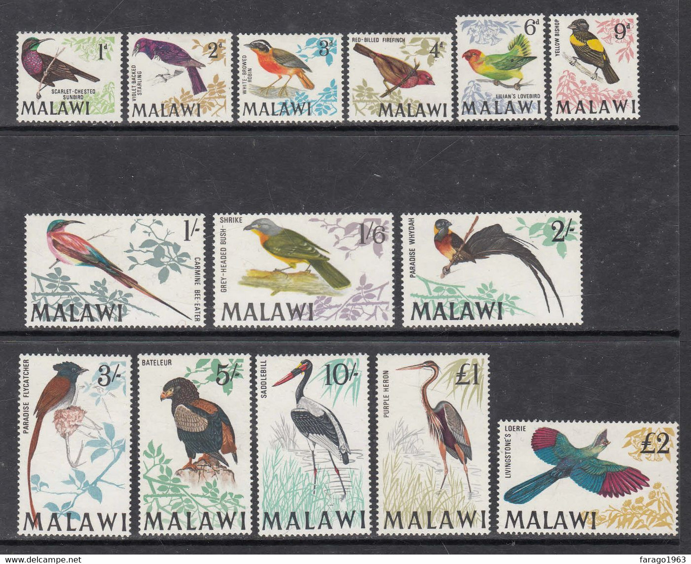 1968 Malawi Birds Oiseaux Definitives Complete Set Of 14 MNH - Malawi (1964-...)