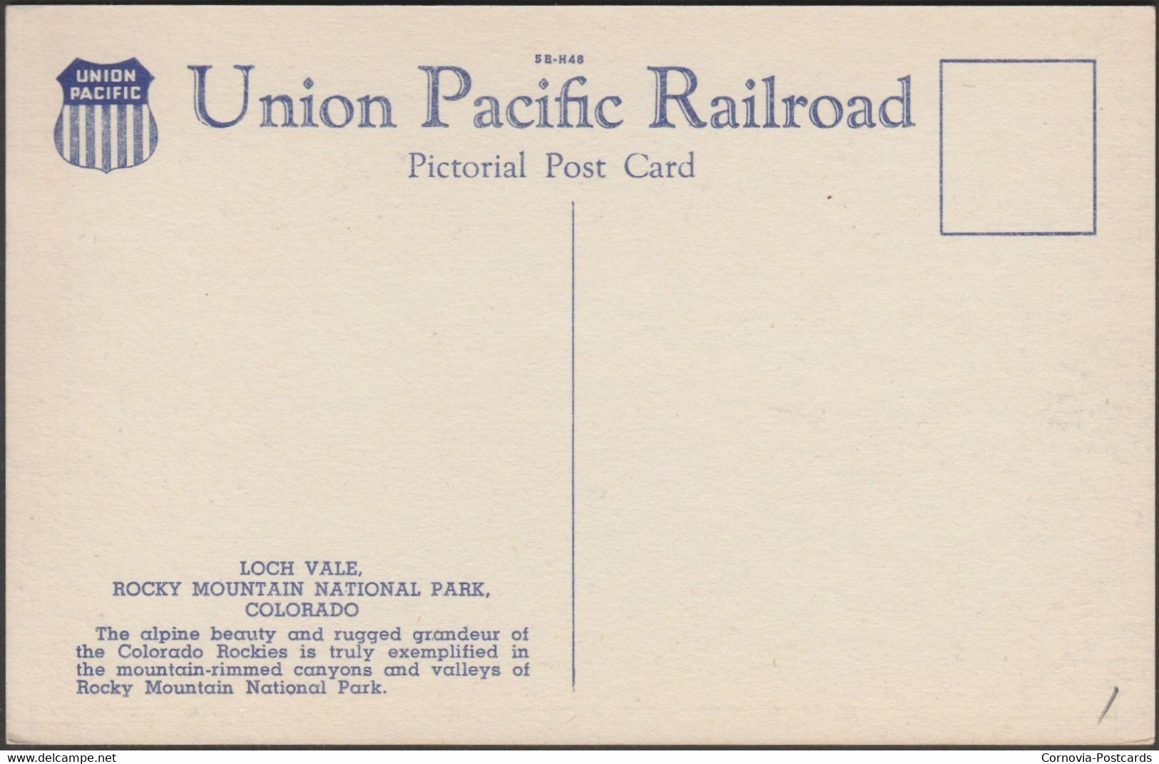 Loch Vale, Rocky Mountain National Park, Colorado, 1945 - Union Pacific Postcard - Rocky Mountains
