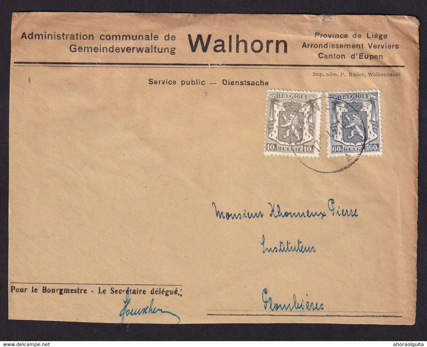 043/38 - CANTONS DE L'EST - Devant D' Enveloppe TP Petit Sceau ASTENET 1947 - Entete Commune De WALHORN - 1935-1949 Small Seal Of The State