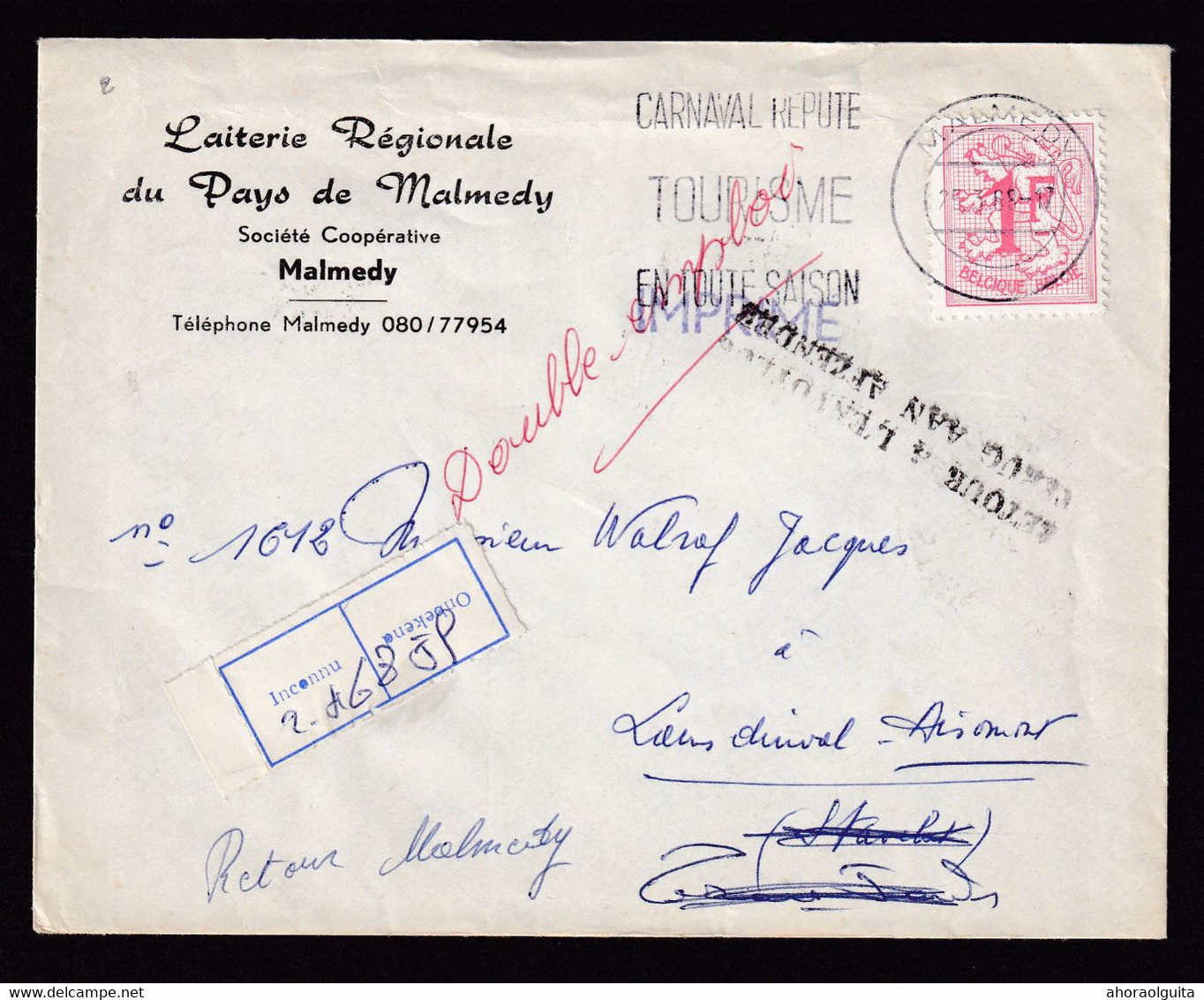 045/38 - CANTONS DE L'EST - Enveloppe TP Lion Héraldique MALMEDY 1968 Vers AISEMONT, STAVELOT Et TROIS-PONTS - 1951-1975 Heraldic Lion