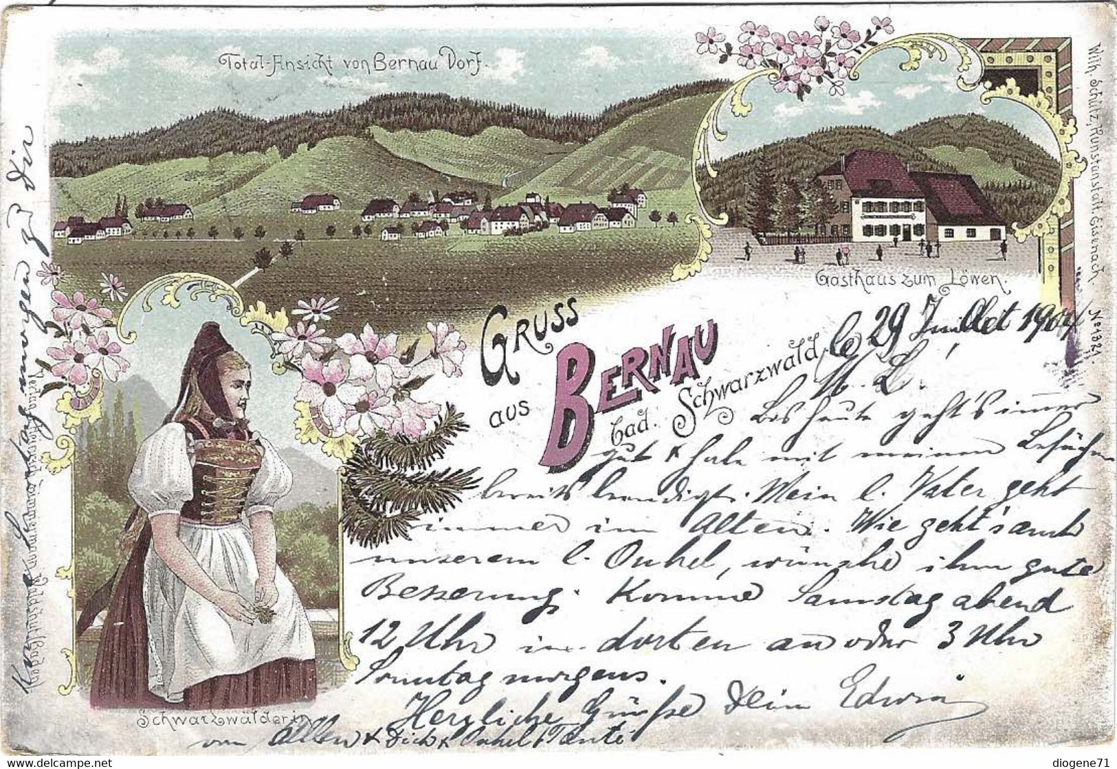 Gruss Aus Bernau Bad. Schwarzwald Litho 1904 Gasthaus Löwen - Waldshut-Tiengen