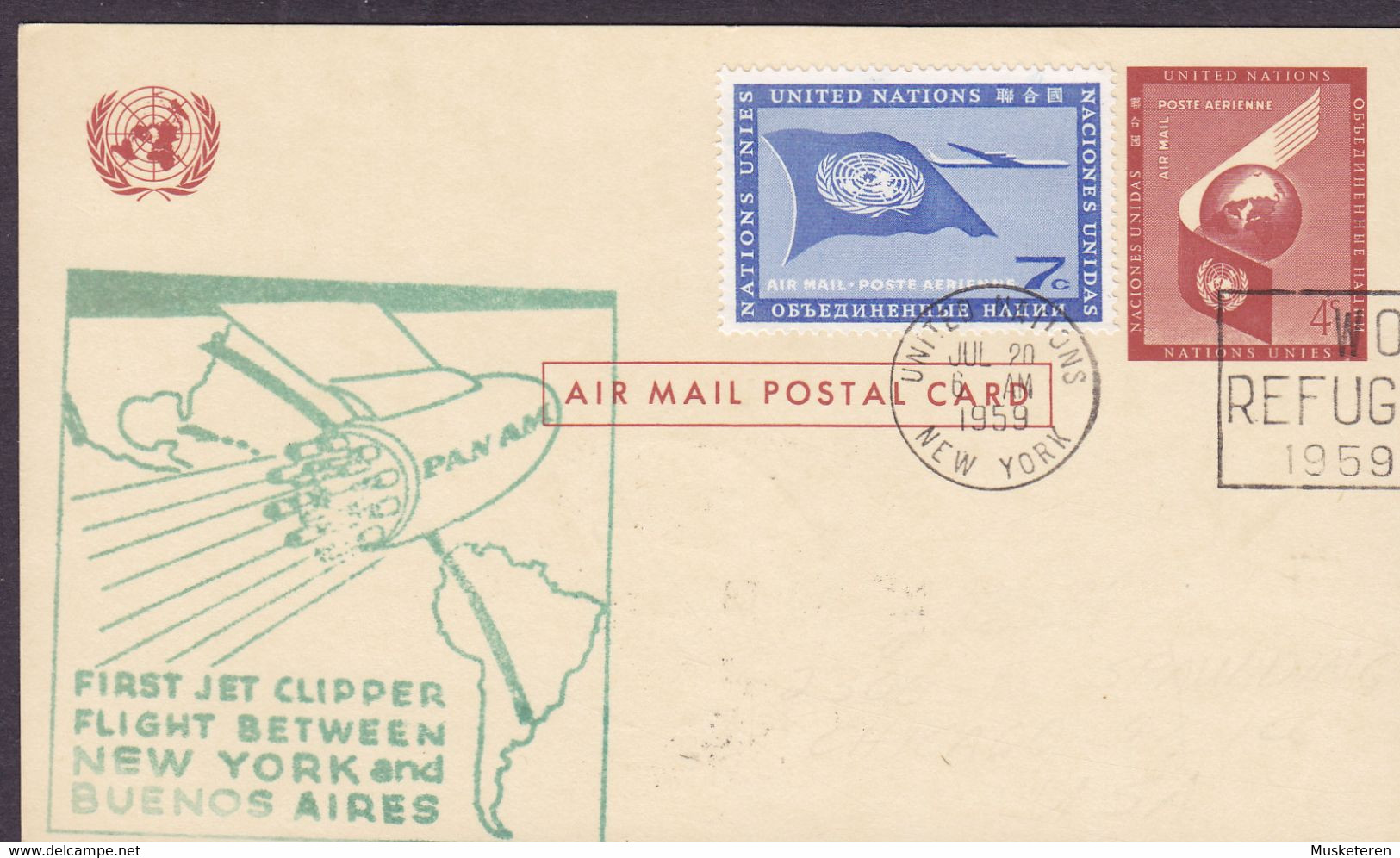 United Nations Uprated Postal Stationery Ganzsache PAN AM First Jet Clipper Flight NEW YORK - BUENOS AIRES NEW YORK 1959 - Covers & Documents