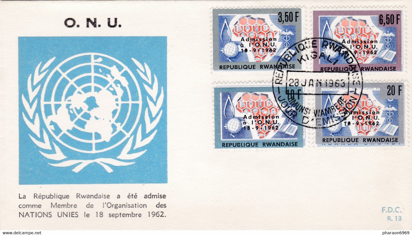 Enveloppe FDC 9à 12 Admission à L' O.N.U. - 1962-1969