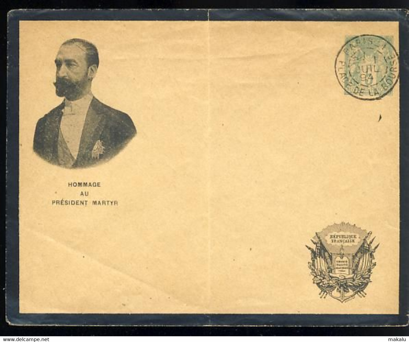 France Sadi Carnot Hommage Au Président Martyr  Entier Postal Sage 5c D10C  117x152 - Buste Ristampe (ante 1955)