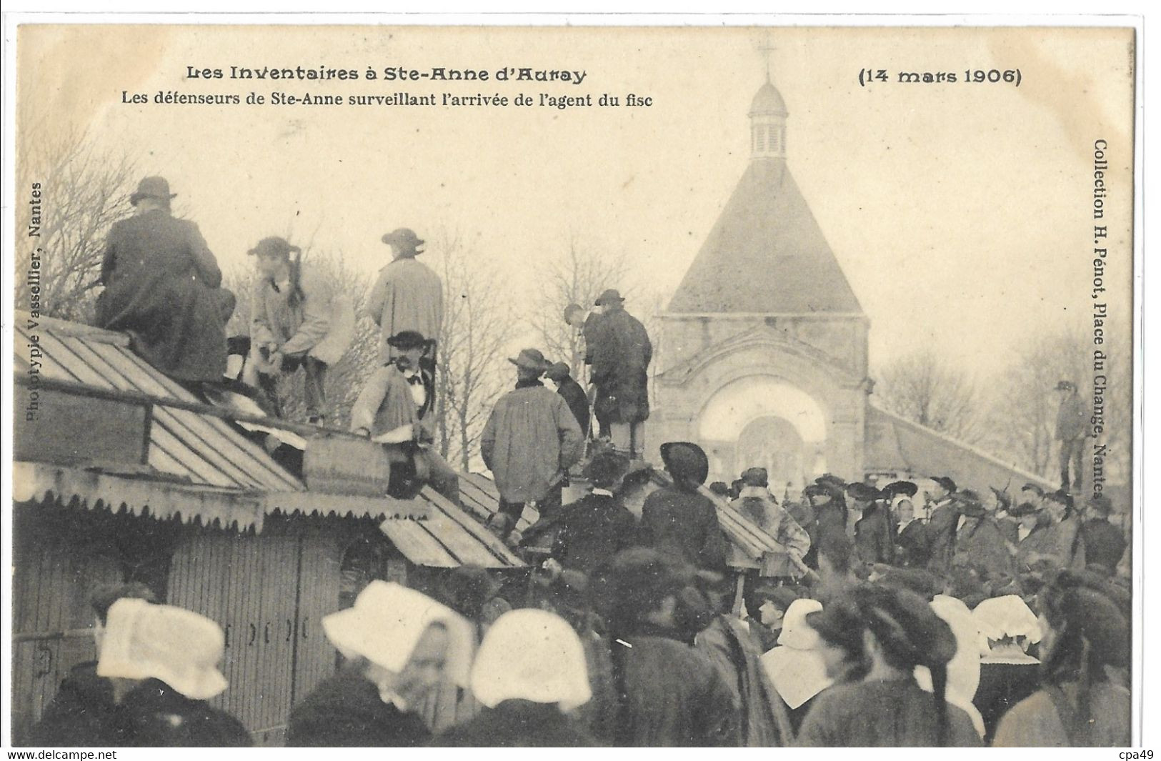 56    STE - ANNE - D' AURAY  14  MARS  1906  LES DEFENSEURS  DE  STE - ANNE  SURVEILLANT L' ARRIVEE DE L' AGENT DU FISC - Sainte Anne D'Auray