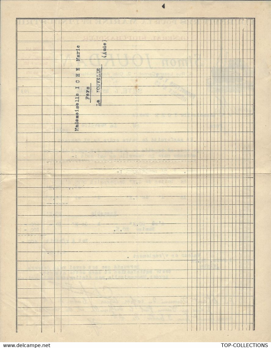 1938 NAVIGATION  Simon Jourdan Sète (Cette) Hérault General Shipchandler Pour Port La Nouvelle Aude B.E.V.SCANS - 1900 – 1949