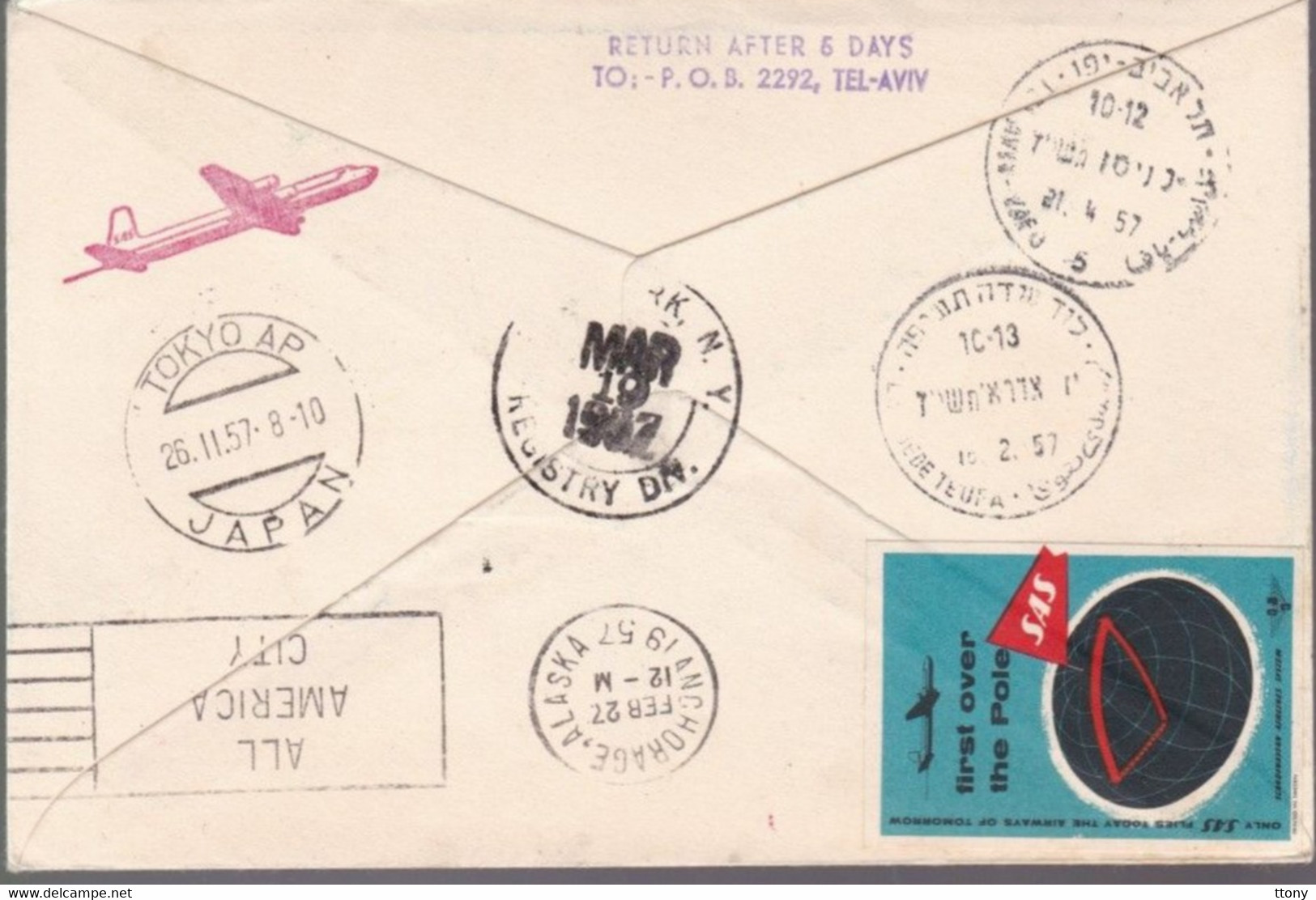 Une  Lettre   Premier Vol  Lod  - Stockholm - Anchorage    Année 1957 - Airmail