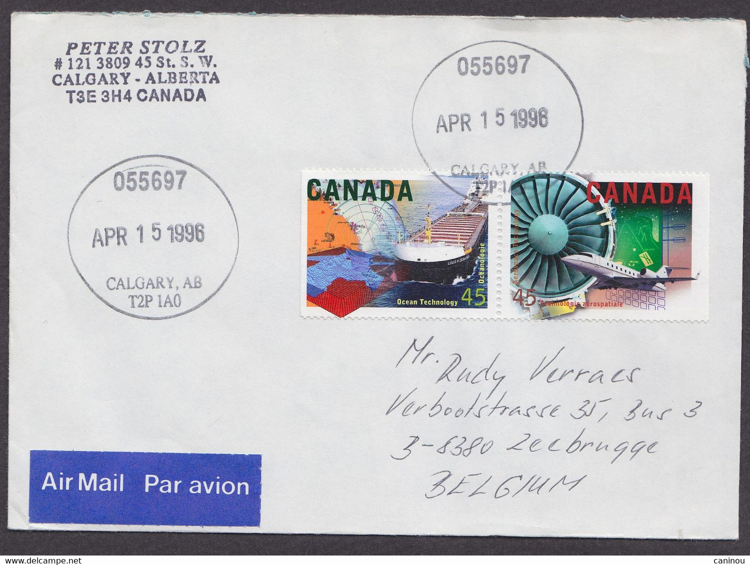 CANADA LETTRE AERIENNE  1996 AFFRANCHISSEMENT MULTIPLE - Covers & Documents