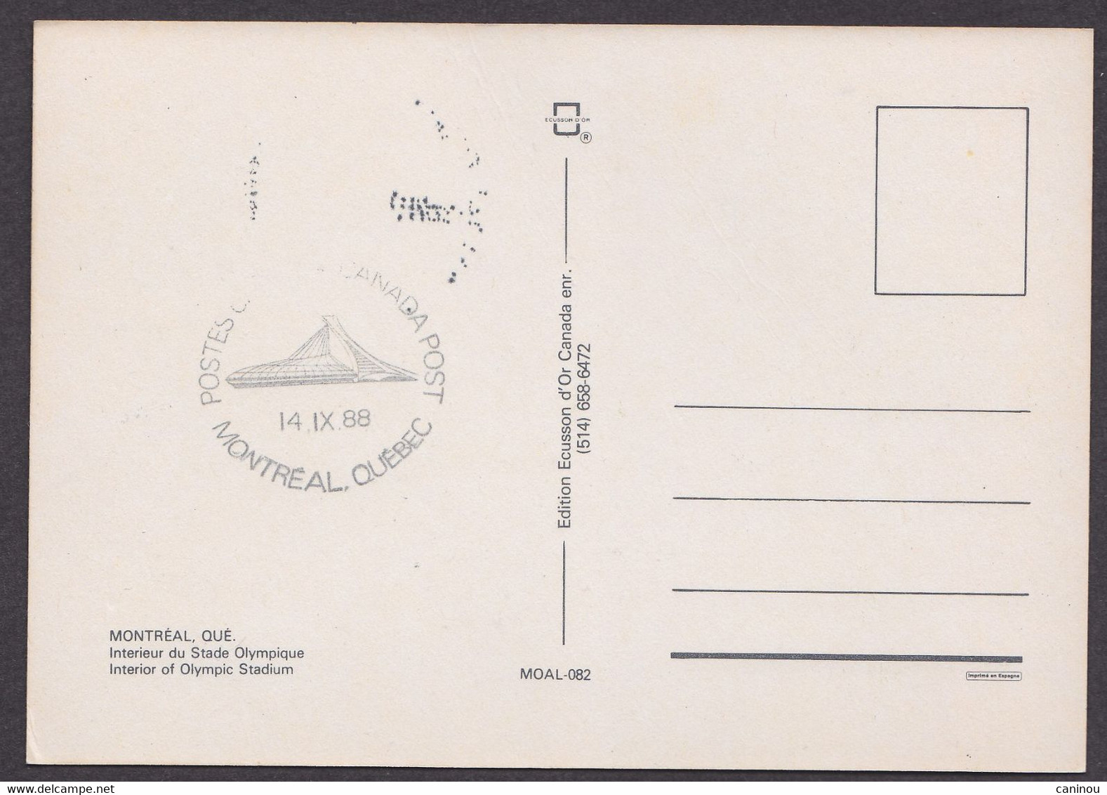 CANADA CARTE BASE BALL STADE OLYMPIQUE MONTREAL 1988 - Lettres & Documents