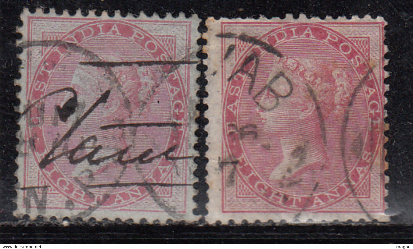 2 Diff., Combination Of 8as, No Watermark Series, 1855 (On Blue Paper)  & 1856, British India Used - 1854 Britse Indische Compagnie