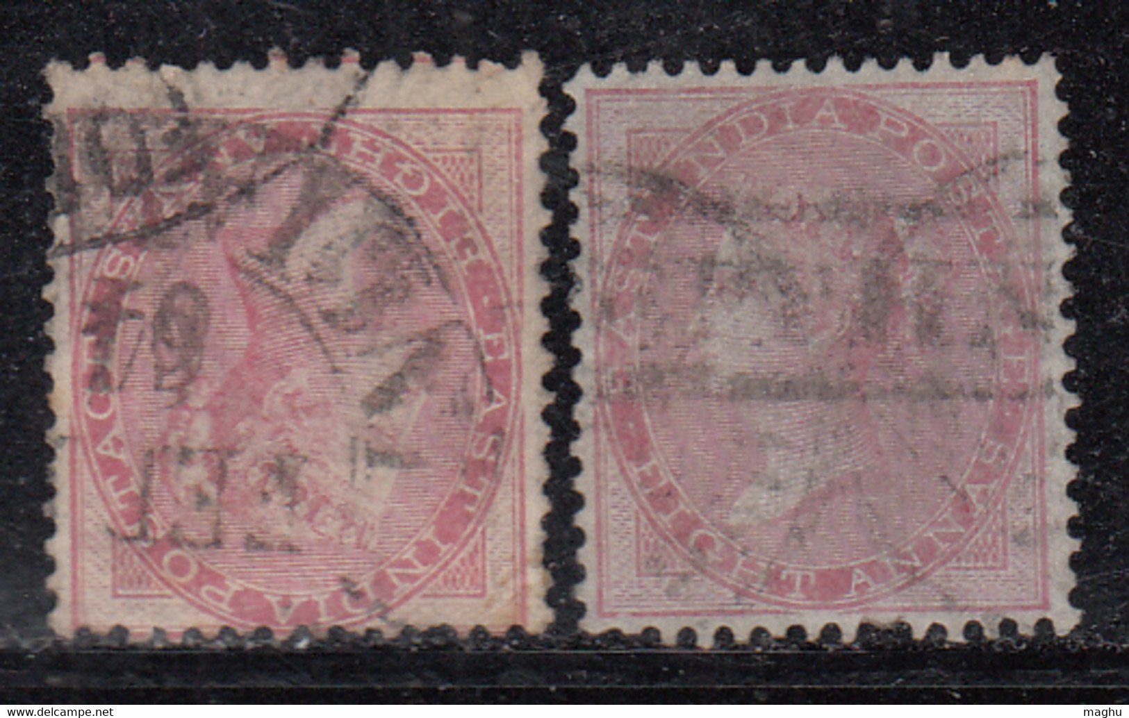 2 Diff., Combination Of 8as, No Watermark Series, 1855 (On Blue Paper)  & 1856, British India Used - 1854 Compagnia Inglese Delle Indie