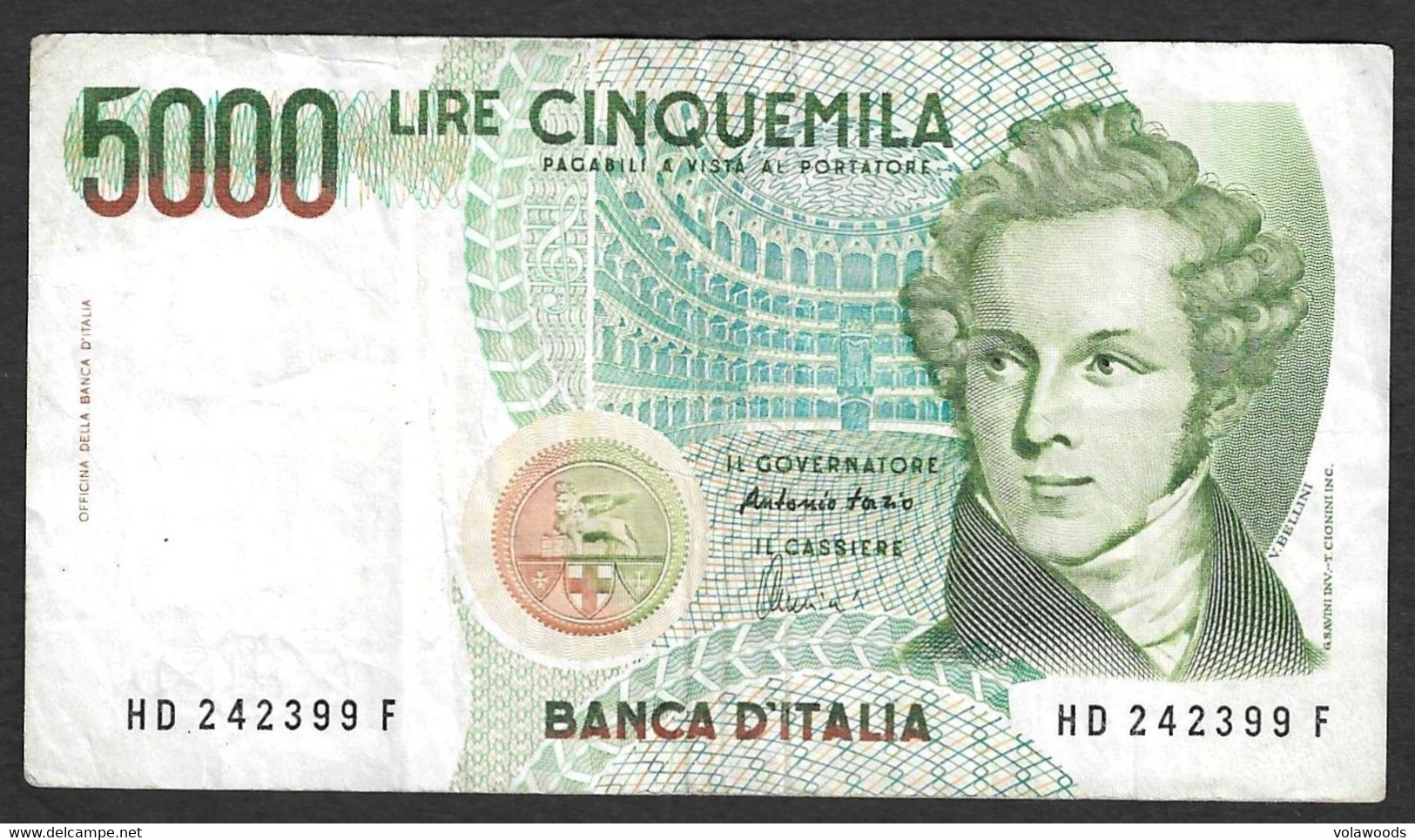 Italia - Banconota Circolata Da 5000£ "Bellini" P-111c - 1996 #19 - 5000 Lire