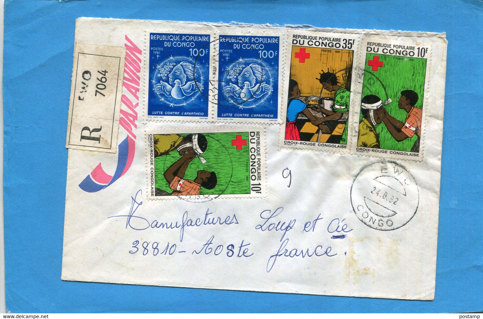 -Marcophilie-lettre REC-Congo > Françe-cad EWO- 1982 StampsN°653Fétiche+566 Papillons - Autres & Non Classés