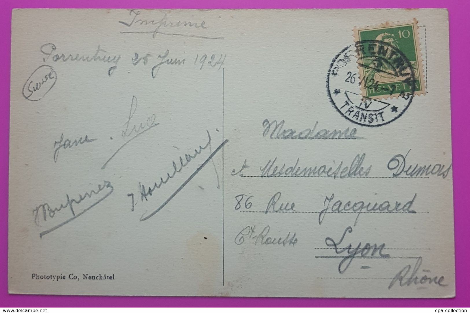 Cpa Suisse Porrentruy Vue Générale  Carte Postale 1924 Cachet Postal Transit - Porrentruy