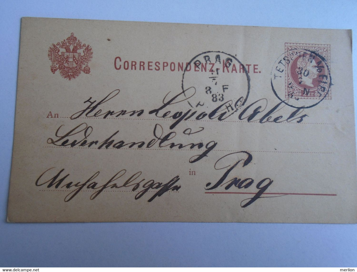 D191556  Postal Stationery - Czechia Cancel  Děčín Tetschen An Der Elb1883 -sent To Prag  Praha Bohemia  -Leopold Abeles - ...-1918 Vorphilatelie