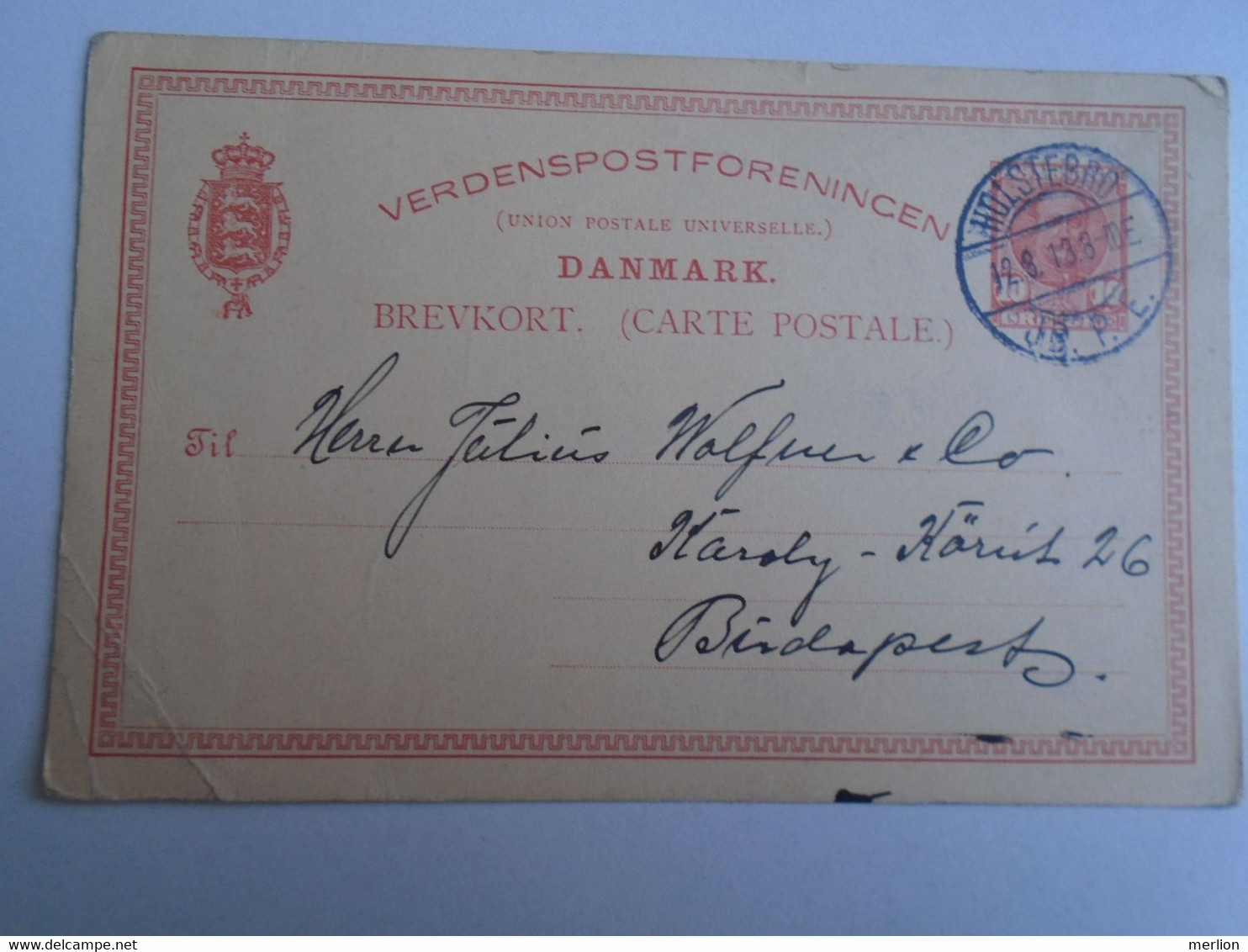 D191561  Postal Stationery - 1913  HOLSTGEBRO  DANMARK  Thorup- Laederhandel - To Julius Wolfner  -Lederfabrik, Budapest - Sonstige & Ohne Zuordnung