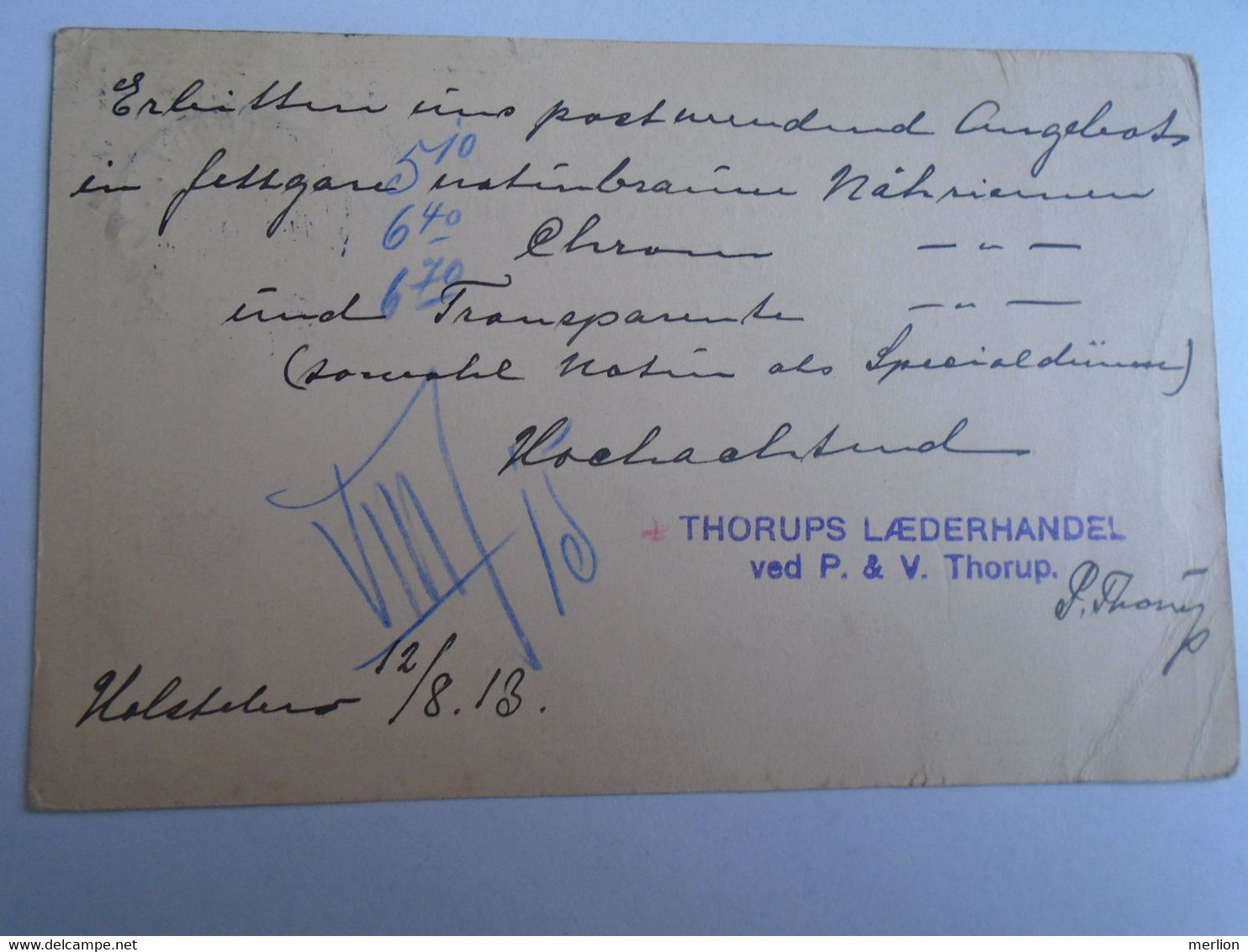 D191561  Postal Stationery - 1913  HOLSTGEBRO  DANMARK  Thorup- Laederhandel - To Julius Wolfner  -Lederfabrik, Budapest - Altri & Non Classificati