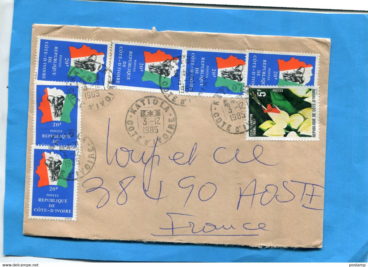 -Marcophilie-lettre  -Congo > Françe-cad GAMBOMA-1985-7-stamps-N°523 Flower+6 République - Autres & Non Classés