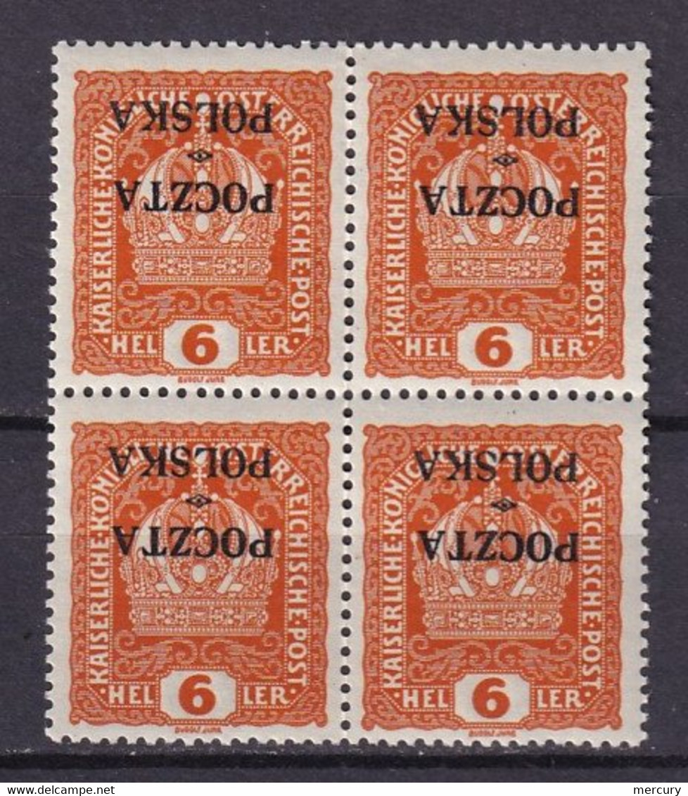 POLOGNE - 6 H. De 1919 Avec Surcharge Renversée En Bloc De 4 Neuf FAUX - Neufs