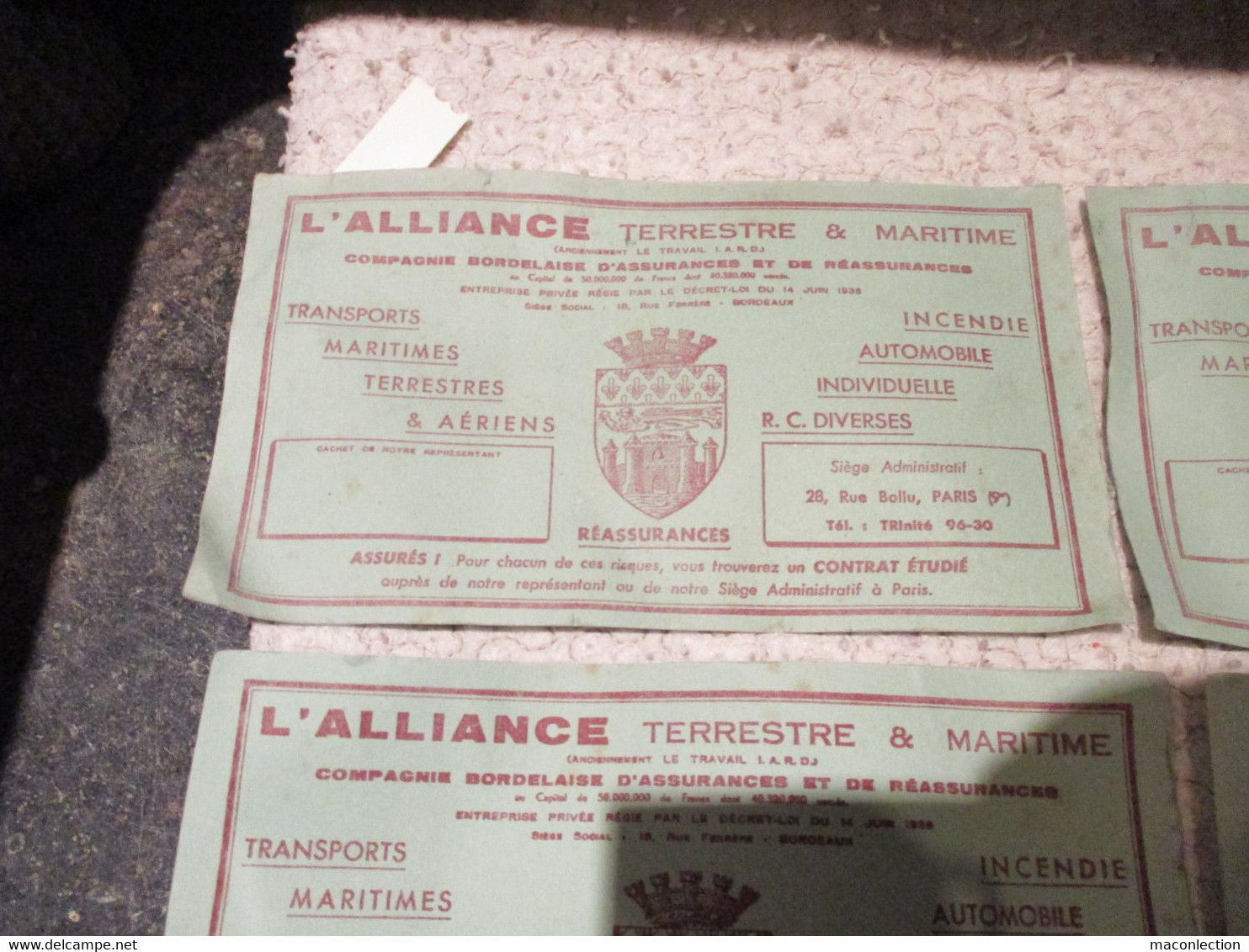 Lot 7 Anciens Buvards L'ALLIANCE Terrestre & Maritime Compagnie Bordelaise D'Assurance Ancien Buvard - Collections, Lots & Séries